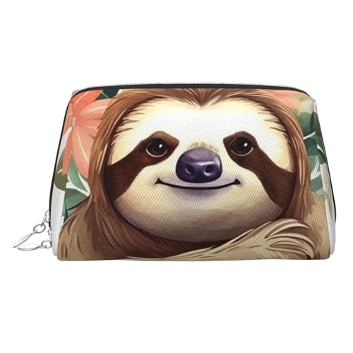 KKLWEGU Make-up-Tasche aus Leder mit niedlichen Faultierblättern, wasserdicht, Kosmetiktasche, Organizer, kleine Make-up-Tasche, mit Reißverschluss, tragbare Reise-Kulturbeutel für Damen und Mädchen von KKLWEGU