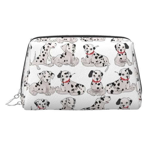 KKLWEGU Make-up-Tasche aus Leder mit süßem Dalmatiner-Motiv, wasserdicht, kleine Make-up-Tasche, mit Reißverschluss, tragbare Reise-Kulturbeutel für Damen und Mädchen, silber, Einheitsgröße von KKLWEGU