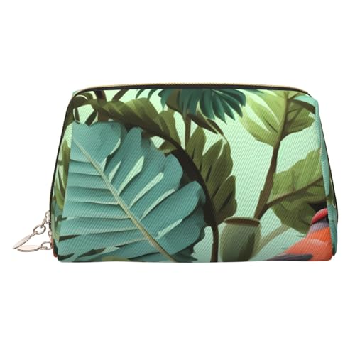 KKLWEGU Make-up-Tasche aus Leder mit tropischen Pflanzen, wasserdicht, kleine Make-up-Tasche, mit Reißverschluss, tragbar, Reise-Kulturbeutel für Damen und Mädchen, gold, Einheitsgröße KKLWEGU Make-up-Tasche aus Leder mit tropischen Pflanzen, wasserdicht, kleine Make-up-Tasche, mit Reißverschluss, tragbar, Reise-Kulturbeutel für Damen und Mädchen, gold, Einheitsgröße von KKLWEGU