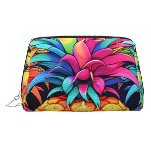 KKLWEGU Make-up-Tasche aus buntem Ananas-Leder, wasserdicht, Kosmetiktasche, Organizer, kleine Make-up-Tasche, mit Reißverschluss, tragbare Reise-Kulturbeutel für Damen und Mädchen, silber von KKLWEGU
