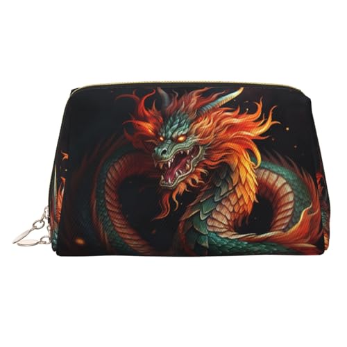 KKLWEGU Make-up-Tasche aus chinesischem Drachenleder, wasserdicht, Kosmetiktasche, Organizer, kleine Make-up-Tasche, mit Reißverschluss, tragbare Reise-Kulturbeutel für Damen und Mädchen, gold von KKLWEGU