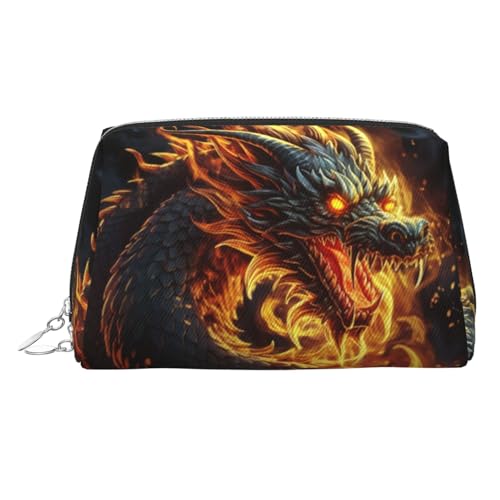 KKLWEGU Make-up-Tasche aus chinesischem Drachenleder, wasserdicht, Kosmetiktasche, Organizer, kleine Make-up-Tasche, mit Reißverschluss, tragbare Reise-Kulturbeutel für Damen und Mädchen, silber von KKLWEGU