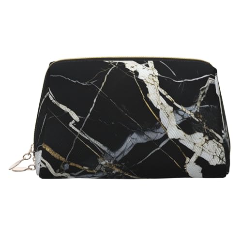 KKLWEGU Make-up-Tasche aus schwarzem und weißem Marmor-Leder, wasserdicht, Kosmetiktasche, Organizer, kleine Make-up-Tasche mit Reißverschluss, tragbare Reise-Kulturbeutel für Damen und Mädchen, gold von KKLWEGU