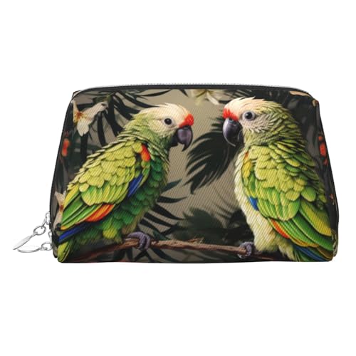 KKLWEGU Make-up-Tasche für Paare, Papageien, Leder, wasserdicht, Kosmetiktasche, Organizer, kleine Make-up-Tasche, mit Reißverschluss, tragbare Reise-Kulturbeutel für Damen und Mädchen, silber von KKLWEGU