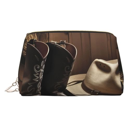 KKLWEGU Make-up-Tasche mit Cowboy-Hut und Westernstiefeln, wasserdicht, Kosmetiktasche, Organizer, kleine Make-up-Tasche, mit Reißverschluss, tragbar, Reise-Kulturbeutel für Damen und Mädchen, gold KKLWEGU Make-up-Tasche mit Cowboy-Hut und Westernstiefeln, wasserdicht, Kosmetiktasche, Organizer, kleine Make-up-Tasche, mit Reißverschluss, tragbar, Reise-Kulturbeutel für Damen und Mädchen, gold von KKLWEGU