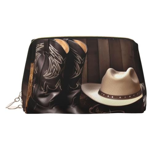 KKLWEGU Make-up-Tasche mit Cowboy-Hut und Westernstiefeln, wasserdicht, Kosmetiktasche, Organizer, kleine Make-up-Tasche, mit Reißverschluss, tragbar, Reise-Kulturbeutel für Damen und Mädchen, gold KKLWEGU Make-up-Tasche mit Cowboy-Hut und Westernstiefeln, wasserdicht, Kosmetiktasche, Organizer, kleine Make-up-Tasche, mit Reißverschluss, tragbar, Reise-Kulturbeutel für Damen und Mädchen, gold von KKLWEGU