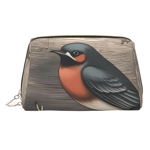 KKLWEGU Make-up-Tasche mit Scheunenschwalbe aus Graphitleder, wasserdicht, Kosmetiktasche, Organizer, kleine Make-up-Reißverschlusstasche, tragbare Reise-Kulturbeutel für Damen und Mädchen, gold von KKLWEGU