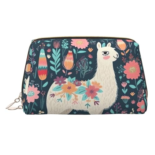 KKLWEGU Make-up-Tasche mit niedlichem Lama-Blumenmuster, wasserdicht, Kosmetiktasche, Organizer, kleine Make-up-Reißverschlusstasche, tragbare Reise-Kulturbeutel für Damen und Mädchen, gold KKLWEGU Make-up-Tasche mit niedlichem Lama-Blumenmuster, wasserdicht, Kosmetiktasche, Organizer, kleine Make-up-Reißverschlusstasche, tragbare Reise-Kulturbeutel für Damen und Mädchen, gold von KKLWEGU