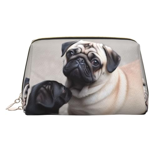 KKLWEGU Make-up-Tasche mit niedlichem Mops-Motiv, wasserdicht, Kosmetiktasche, Organizer, kleine Make-up-Tasche, mit Reißverschluss, tragbare Reise-Kulturbeutel für Damen und Mädchen, gold KKLWEGU Make-up-Tasche mit niedlichem Mops-Motiv, wasserdicht, Kosmetiktasche, Organizer, kleine Make-up-Tasche, mit Reißverschluss, tragbare Reise-Kulturbeutel für Damen und Mädchen, gold von KKLWEGU