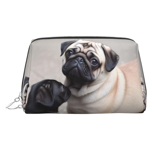 KKLWEGU Make-up-Tasche mit niedlichem Mops-Motiv, wasserdicht, Kosmetiktasche, Organizer, kleine Make-up-Tasche, mit Reißverschluss, tragbare Reise-Kulturbeutel für Damen und Mädchen, silber KKLWEGU Make-up-Tasche mit niedlichem Mops-Motiv, wasserdicht, Kosmetiktasche, Organizer, kleine Make-up-Tasche, mit Reißverschluss, tragbare Reise-Kulturbeutel für Damen und Mädchen, silber von KKLWEGU
