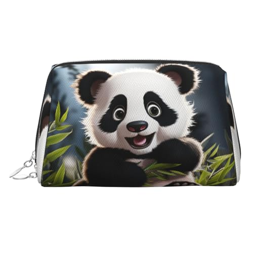 KKLWEGU Make-up-Tasche mit niedlichem Panda-Motiv, wasserdicht, Kosmetiktasche, Organizer, kleine Make-up-Tasche, mit Reißverschluss, tragbare Reise-Kulturbeutel für Damen und Mädchen, silber von KKLWEGU
