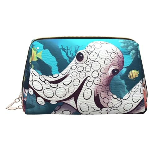 KKLWEGU Marine Life Make-up-Tasche aus Leder, wasserdicht, Kosmetiktasche, Organizer, kleine Make-up-Tasche mit Reißverschluss, tragbare Reise-Kulturbeutel für Damen und Mädchen, gold, Einheitsgröße von KKLWEGU