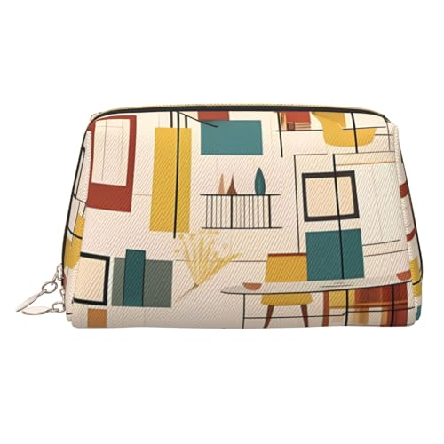 KKLWEGU Mid Century Moderne Make-up-Tasche aus Leder, wasserdicht, Kosmetiktasche, Organizer, kleine Make-up-Tasche, mit Reißverschluss, tragbare Reise-Kulturbeutel für Damen und Mädchen, gold KKLWEGU Mid Century Moderne Make-up-Tasche aus Leder, wasserdicht, Kosmetiktasche, Organizer, kleine Make-up-Tasche, mit Reißverschluss, tragbare Reise-Kulturbeutel für Damen und Mädchen, gold von KKLWEGU