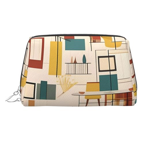 KKLWEGU Mid Century Moderne Make-up-Tasche aus Leder, wasserdicht, Kosmetiktasche, Organizer, kleine Make-up-Tasche, mit Reißverschluss, tragbare Reise-Kulturbeutel für Damen und Mädchen, silber KKLWEGU Mid Century Moderne Make-up-Tasche aus Leder, wasserdicht, Kosmetiktasche, Organizer, kleine Make-up-Tasche, mit Reißverschluss, tragbare Reise-Kulturbeutel für Damen und Mädchen, silber von KKLWEGU