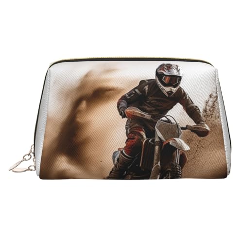 KKLWEGU Motocross Make-up-Tasche aus Leder, wasserdicht, Kosmetiktasche, Organizer, kleine Make-up-Tasche, mit Reißverschluss, tragbare Reise-Kulturbeutel für Damen und Mädchen, gold, Einheitsgröße von KKLWEGU