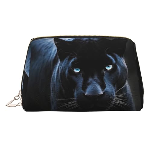 KKLWEGU Panther Make-up-Tasche aus Leder mit blauen Augen, wasserdicht, Kosmetiktasche, Organizer, kleine Make-up-Tasche, mit Reißverschluss, tragbare Reise-Kulturbeutel für Damen und Mädchen, gold KKLWEGU Panther Make-up-Tasche aus Leder mit blauen Augen, wasserdicht, Kosmetiktasche, Organizer, kleine Make-up-Tasche, mit Reißverschluss, tragbare Reise-Kulturbeutel für Damen und Mädchen, gold von KKLWEGU