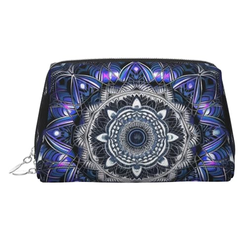 KKLWEGU Rechteckige Make-up-Tasche aus Mandala-Leder, wasserdicht, Kosmetiktasche, Organizer, kleine Make-up-Tasche, mit Reißverschluss, tragbare Reise-Kulturbeutel für Damen und Mädchen, silber von KKLWEGU