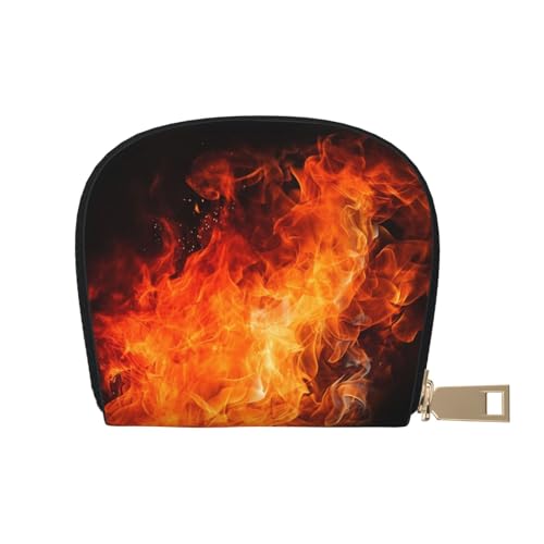 KKLWEGU Roaring Flame Kreditkartenetui, Leder, Reißverschluss, Kartenetui für Damen, RFID-blockierend, kleine Münzbörse, Akkordeon-Geldbörse, Geschenk von KKLWEGU