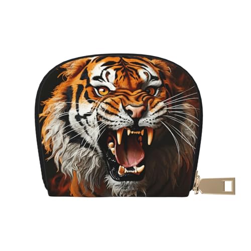 KKLWEGU Roaring Tiger Kreditkartenetui, Leder, Reißverschluss, Kartenetui für Damen, RFID-blockierend, kleine Münzbörse, Akkordeon-Geldbörse, Geschenk von KKLWEGU