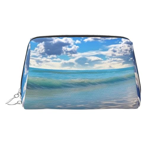 KKLWEGU Schöne Make-up-Tasche aus Leder, Motiv: Wolke, Strand, wasserdicht, kleine Make-up-Tasche, mit Reißverschluss, tragbare Reise-Kulturbeutel für Damen und Mädchen, silber, Einheitsgröße KKLWEGU Schöne Make-up-Tasche aus Leder, Motiv: Wolke, Strand, wasserdicht, kleine Make-up-Tasche, mit Reißverschluss, tragbare Reise-Kulturbeutel für Damen und Mädchen, silber, Einheitsgröße von KKLWEGU