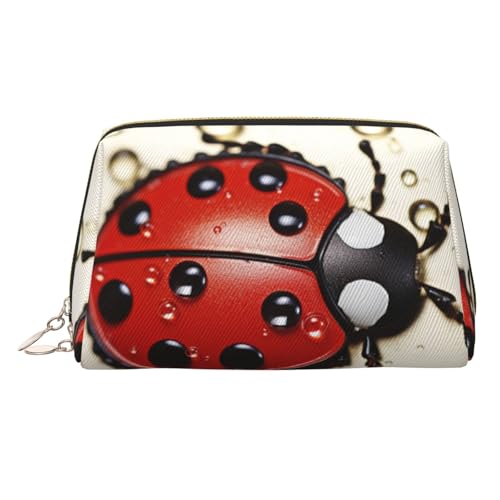 KKLWEGU Schöne Make-up-Tasche aus Leder mit Marienkäfermotiv, wasserdicht, kleine Make-up-Tasche, mit Reißverschluss, tragbare Reise-Kulturbeutel für Damen und Mädchen, gold, Einheitsgröße KKLWEGU Schöne Make-up-Tasche aus Leder mit Marienkäfermotiv, wasserdicht, kleine Make-up-Tasche, mit Reißverschluss, tragbare Reise-Kulturbeutel für Damen und Mädchen, gold, Einheitsgröße von KKLWEGU