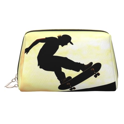 KKLWEGU Skateboard-Make-up-Tasche aus Leder, wasserdicht, Kosmetiktasche, Organizer, kleine Make-up-Tasche, mit Reißverschluss, tragbare Reise-Kulturbeutel für Damen und Mädchen, gold, Einheitsgröße KKLWEGU Skateboard-Make-up-Tasche aus Leder, wasserdicht, Kosmetiktasche, Organizer, kleine Make-up-Tasche, mit Reißverschluss, tragbare Reise-Kulturbeutel für Damen und Mädchen, gold, Einheitsgröße von KKLWEGU