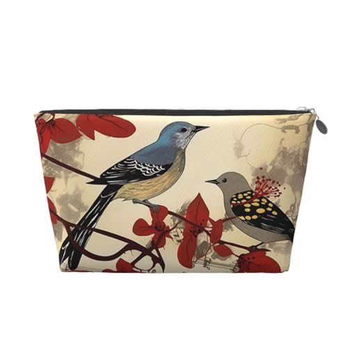 KKLWEGU Songbirds Kosmetiktasche, PU-Leder, wasserdicht, Make-up-Tasche, tragbar, Reise-Kulturbeutel, Organizer, goldfarbener Reißverschluss, für Damen, silber, Einheitsgröße von KKLWEGU