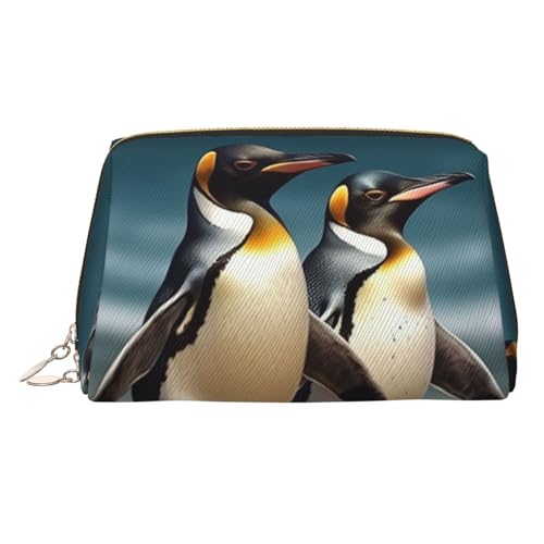 KKLWEGU Stilvolle Make-up-Tasche aus Leder mit Tierpinguin, wasserdicht, Kosmetiktasche, Organizer, kleine Make-up-Tasche, mit Reißverschluss, tragbare Reise-Kulturbeutel für Damen und Mädchen, gold von KKLWEGU