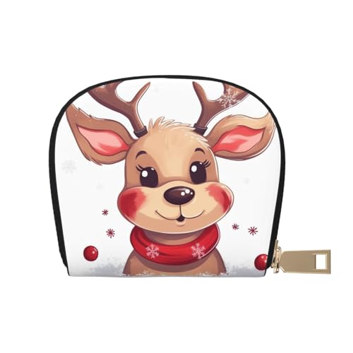 KKLWEGU Süßes Weihnachts-Rentier-Kreditkartenetui, Leder, Reißverschluss, Kartenetui für Damen, RFID-blockierendes Kartenetui, kleine Münzgeldbörse, Akkordeon-Geldbörse, Geschenk von KKLWEGU