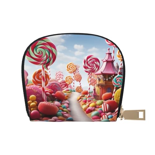 KKLWEGU Süßigkeiten-Hintergrund, Kreditkartenetui, Leder, Reißverschluss, Kartenetui für Damen, RFID-blockierend, kleine Münzgeldbörse, Akkordeon-Geldbörse, Geschenk von KKLWEGU