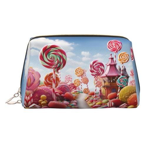 KKLWEGU Süßigkeiten-Hintergrund aus Leder, Make-up-Tasche, wasserdicht, Kosmetiktasche, Organizer, kleine Make-up-Tasche, mit Reißverschluss, tragbare Reise-Kulturbeutel für Damen und Mädchen, gold KKLWEGU Süßigkeiten-Hintergrund aus Leder, Make-up-Tasche, wasserdicht, Kosmetiktasche, Organizer, kleine Make-up-Tasche, mit Reißverschluss, tragbare Reise-Kulturbeutel für Damen und Mädchen, gold von KKLWEGU