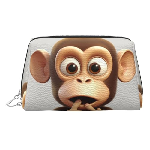 KKLWEGU The Silent Monkey Make-up-Tasche aus Leder, wasserdicht, kleine Make-up-Tasche, mit Reißverschluss, tragbare Reise-Kulturbeutel für Damen und Mädchen, silber, Einheitsgröße KKLWEGU The Silent Monkey Make-up-Tasche aus Leder, wasserdicht, kleine Make-up-Tasche, mit Reißverschluss, tragbare Reise-Kulturbeutel für Damen und Mädchen, silber, Einheitsgröße von KKLWEGU