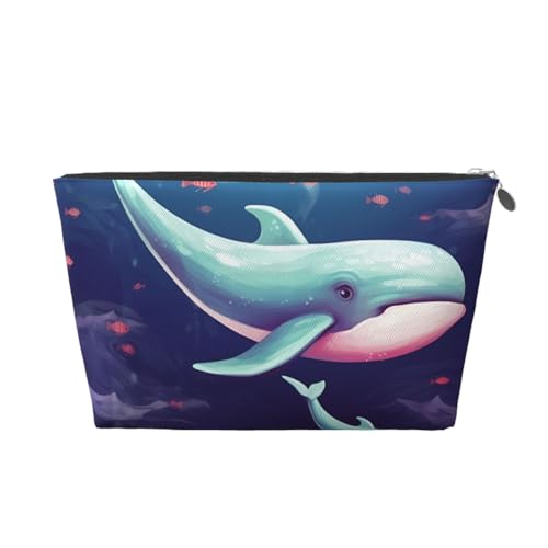 KKLWEGU Whale Kosmetiktasche, PU-Leder, wasserdicht, Make-up-Tasche, tragbar, Reise-Kulturbeutel, Organizer, goldfarbener Reißverschluss, für Damen, silber, Einheitsgröße von KKLWEGU
