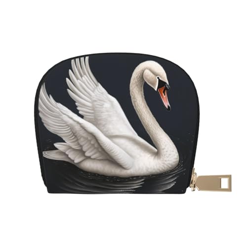 KKLWEGU White Swan Kreditkartenetui, Leder, Reißverschluss, Kartenetui für Damen, RFID-blockierend, kleine Münzbörse, Akkordeon-Geldbörse, Geschenk von KKLWEGU