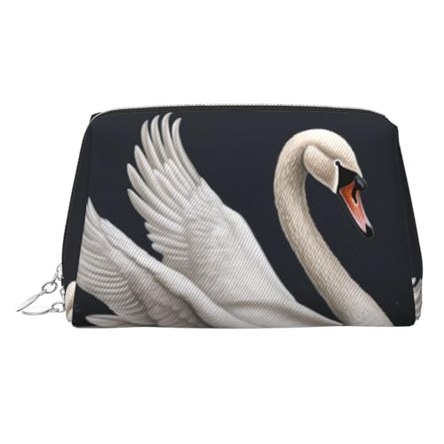 KKLWEGU White Swan Make-up-Tasche aus Leder, wasserdicht, Kosmetiktasche, Organizer, kleine Make-up-Tasche, mit Reißverschluss, tragbare Reise-Kulturbeutel für Damen und Mädchen, silber, Einheitsgröße KKLWEGU White Swan Make-up-Tasche aus Leder, wasserdicht, Kosmetiktasche, Organizer, kleine Make-up-Tasche, mit Reißverschluss, tragbare Reise-Kulturbeutel für Damen und Mädchen, silber, Einheitsgröße von KKLWEGU