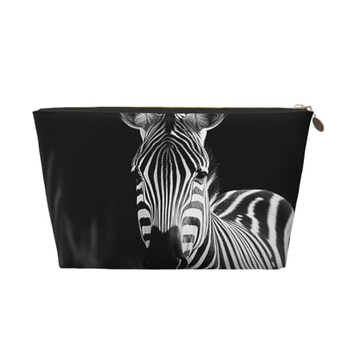 KKLWEGU Zebra Kosmetiktasche, PU-Leder, wasserdicht, Make-up-Tasche, tragbar, Reise-Kulturbeutel, Organizer, goldfarbener Reißverschluss, für Damen, gold, Einheitsgröße von KKLWEGU