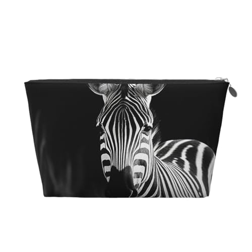 KKLWEGU Zebra Kosmetiktasche, PU-Leder, wasserdicht, Make-up-Tasche, tragbar, Reise-Kulturbeutel, Organizer, goldfarbener Reißverschluss, für Damen, silber, Einheitsgröße von KKLWEGU