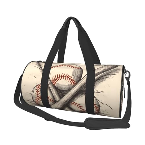 Reisetasche, Sporttasche, Sporttasche mit Schuhfach, leichte Wochenendtasche, handgezeichnete Baseballschläger und Ball, Yoga, Fitnessstudio, Sporttasche für Männer und Frauen von KKLWEGU