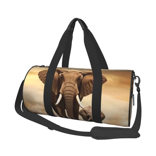 Reisetasche mit Schuhfach, leicht, Wochenendtasche, Elefant und Baby, Elefant, Yoga, Fitnessstudio, Sporttasche für Damen und Herren von KKLWEGU