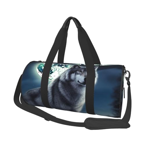 Reisetasche mit Schuhfach, leicht, Wochenendtasche, Motiv: Wolf unter dem Mond, Yoga, Fitnessstudio, Sporttasche für Damen und Herren Reisetasche mit Schuhfach, leicht, Wochenendtasche, Motiv: Wolf unter dem Mond, Yoga, Fitnessstudio, Sporttasche für Damen und Herren von KKLWEGU