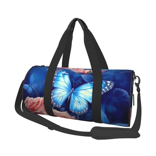 Reisetasche mit Schuhfach, leicht, Wochenendtasche, Schmetterlinge auf Rosen, Yoga, Fitnessstudio, Sporttasche für Damen und Herren von KKLWEGU