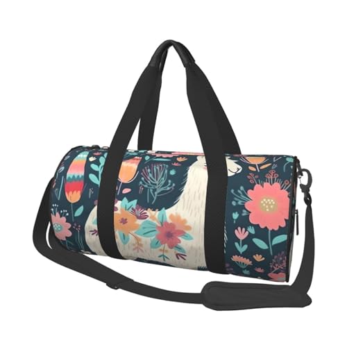 Reisetasche mit Schuhfach, leicht, Wochenendtasche, niedliches Lama-Blumenmuster, Yoga, Fitnessstudio, Sporttasche für Damen und Herren von KKLWEGU