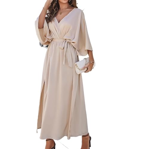 KKLZZUENI Langes Kleid für Damen, kurzärmeliges Kleid mit gerüschten Blütenblättern, lässiges Stretch-Kleid KKLZZUENI Langes Kleid für Damen, kurzärmeliges Kleid mit gerüschten Blütenblättern, lässiges Stretch-Kleid von KKLZZUENI