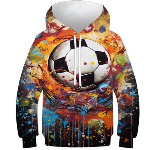 KKOLASXZE 3D Druck Fußball Kinder Hoodie KapuzenpulLieber PulLieber Unisex Unisex Langarm PulLieber Sweatshirt Für Jungen Mädchen Mit Tasche 11-13Y von KKOLASXZE