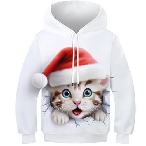KKOLASXZE 3D Druck Katze Kinder Hoodie KapuzenpulLieber PulLieber Unisex Unisex Langarm PulLieber Sweatshirt Für Jungen Mädchen Mit Tasche 8-10Y von KKOLASXZE