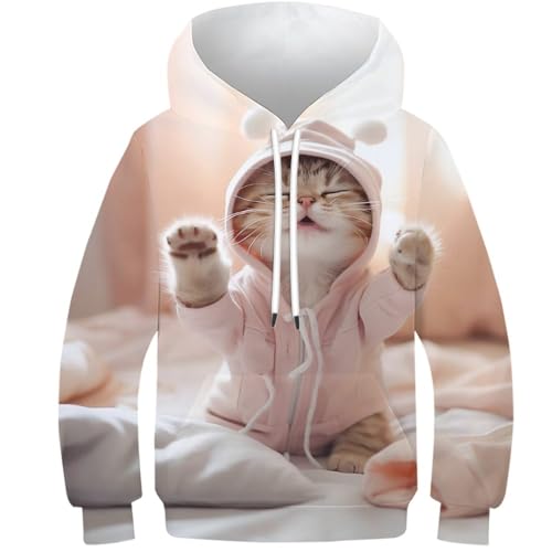 KKOLASXZE 3D Druck Katze trägt Pyjama Hoodie KapuzenpulLieber PulLieber Unisex Casual Hoody Sweatshirt Für Jungen Mädchen Mit Tasche 6-7Y von KKOLASXZE