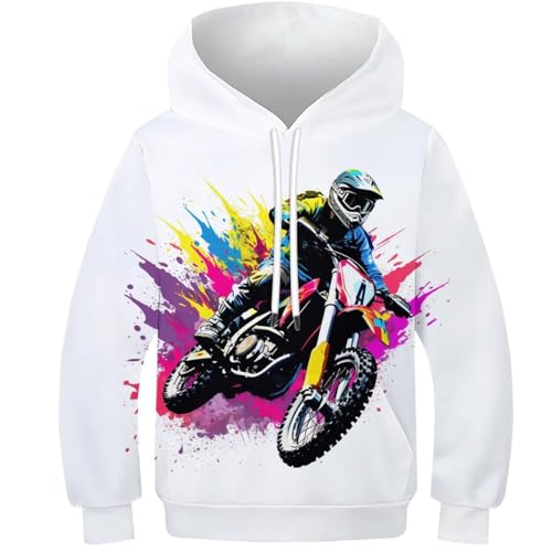 KKOLASXZE 3D Druck Moto-Cross Hoodie KapuzenpulLieber PulLieber Unisex Unisex Langarm PulLieber Sweatshirt Für Jungen Mädchen Mit Tasche 6-7Y von KKOLASXZE