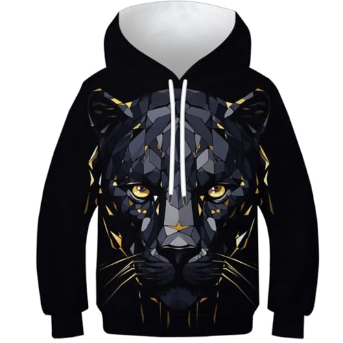 KKOLASXZE 3D Druck Schwarzer Panther Hoodies KapuzenpulLieber PulLieber Unisex Casual Hoody Sweatshirt Für Jungen Mädchen Mit Tasche 8-10Y von KKOLASXZE