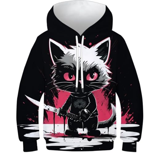 KKOLASXZE 3D GedrucKt Anime Katze Kinder Hoodie KapuzenpulLieber PulLieber Unisex Sweatshirt Für Jungen Mädchen Mit Tasche 6-7Y von KKOLASXZE