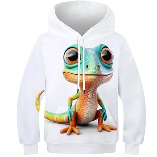 KKOLASXZE 3D GedrucKt Chamäleon Hoodies KapuzenpulLieber PulLieber Unisex Casual Hoody Sweatshirt Für Jungen Mädchen Mit Tasche 13-15Y von KKOLASXZE